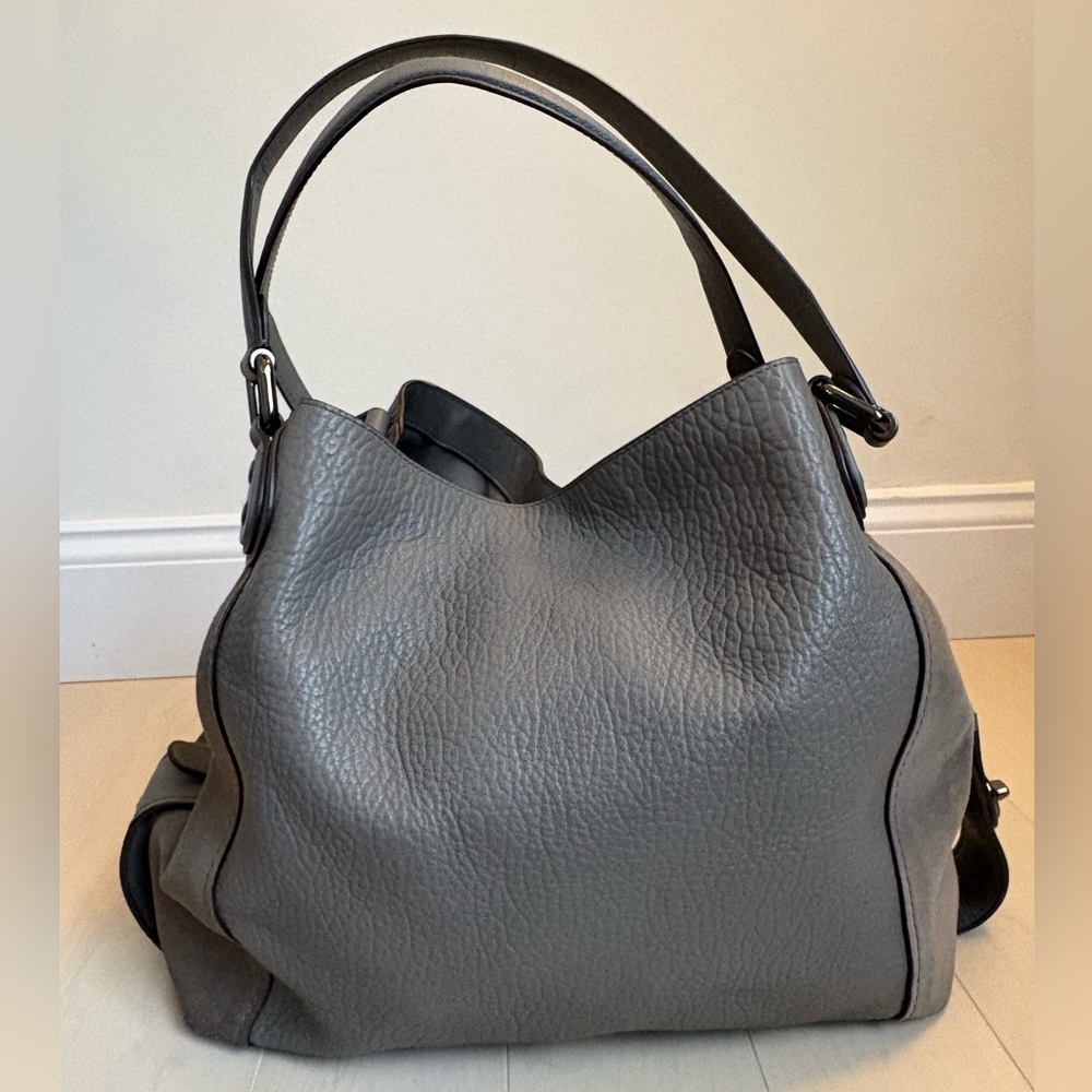 Coach Edie Grey Leather & Suede Large Shoulder Bag